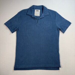OAS Coronet Terry Cloth Polo Shirt Mens S Blue Johnny Collar Pocket Towel Resort